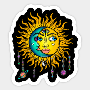 Trippy sun and moon Sticker